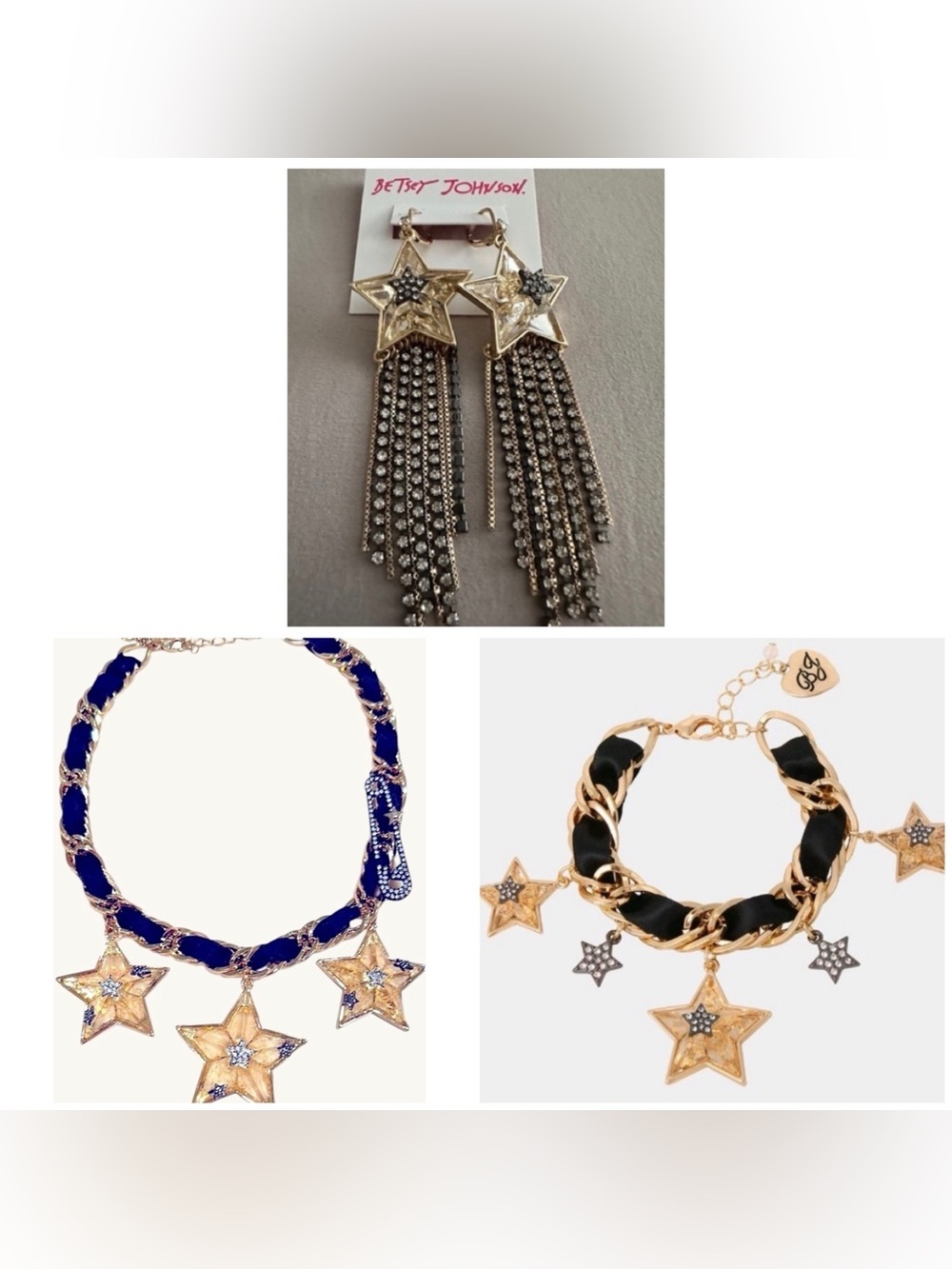 BETSEY JOHNSON SET Celestial Star & Crystals Earrings Bracelet & Necklace NWT